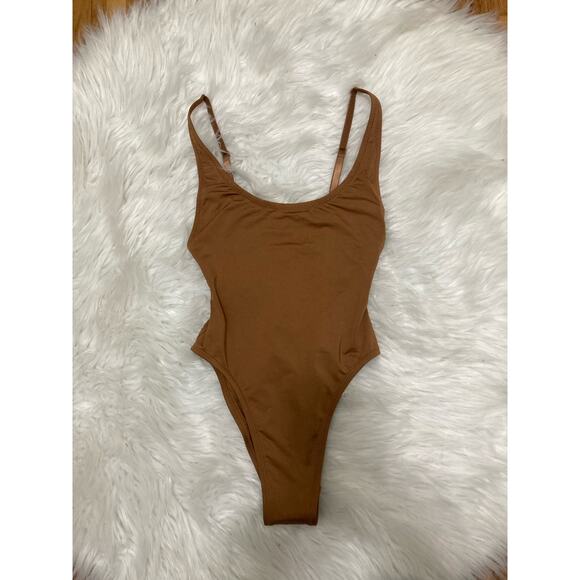 SKIMS Size XXS Almond Brown Scoop Neck One Piece Swim Suit Bathing suit - Picture 4 of 5